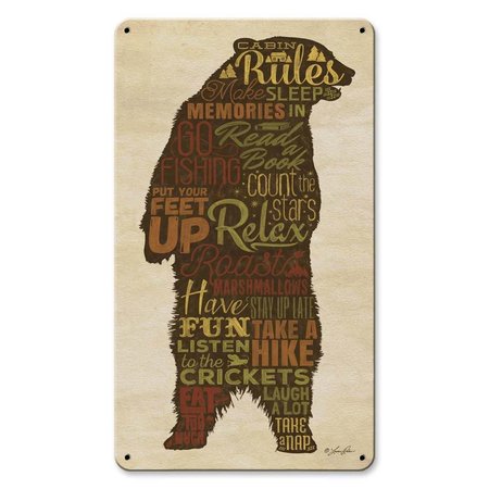 LOVELYHOME 8 x 14 in. Cabin Rules Bear Satin Sign LO1126903